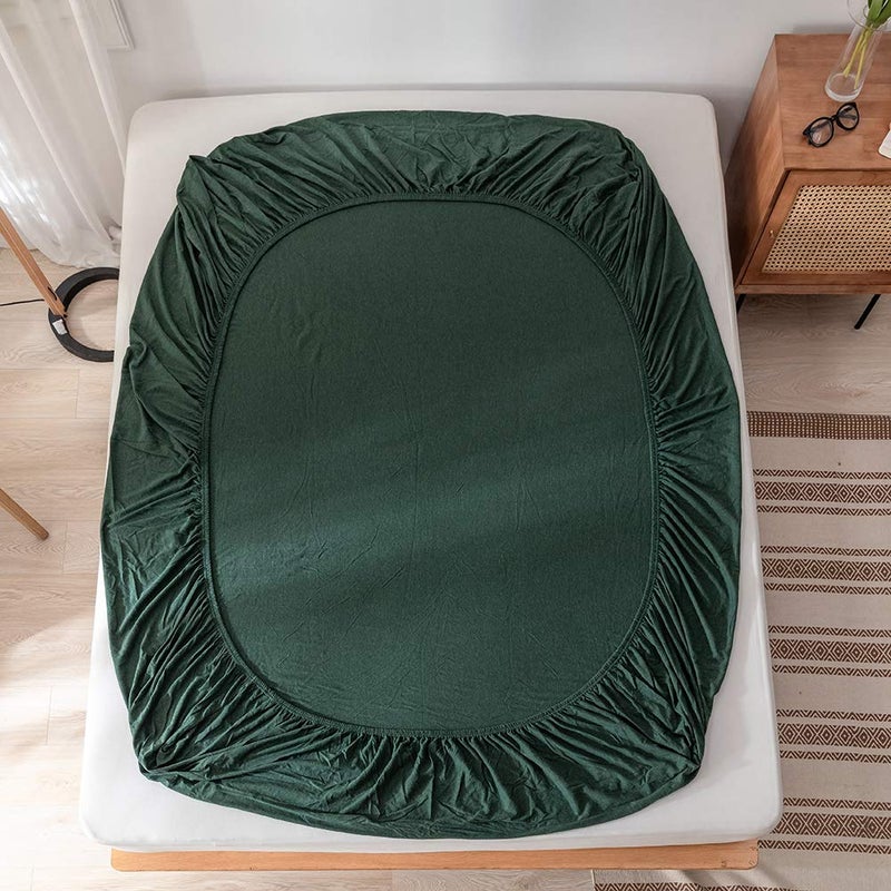 DONEUS Jersey Knit Cotton Fitted Sheet 3 Piece - Ultra Soft, Wrinkle Free and Breathable, 15 Inches Deep Pocket Elastic Sheets with 2 Pillowcases, Solid Forest Green Queen - Image 4